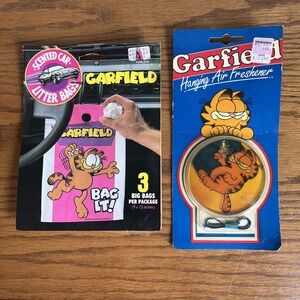 Vintage Garfield Car Accessories - Air Freshener and Scented Car Litter Bags NOS